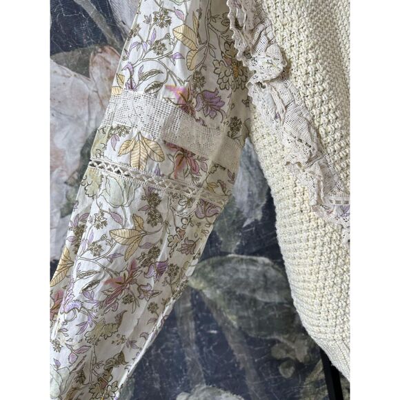 NWT | By Anthropologie Printed-Sleeve Ruffle Sweater Size Large - Picture 7 of 9